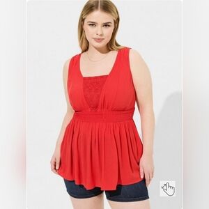 Torrid NWT Size 2 (18/20) Red crinkle gauze crochet tank